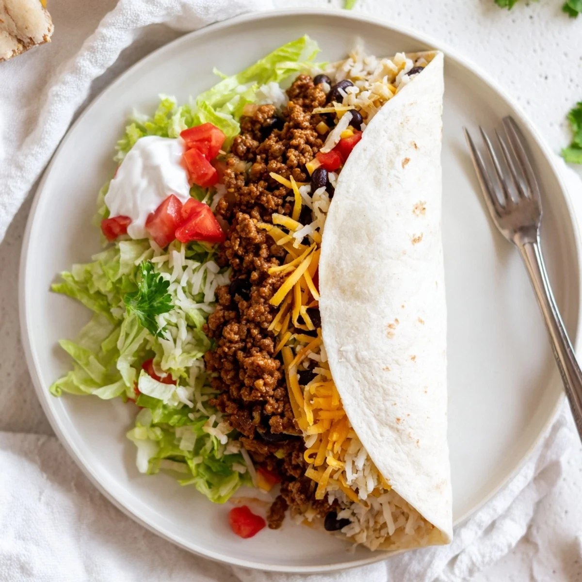 Fully loaded Beef Burrito stuffed with seasoned ground beef, fluffy rice, black beans, and melted cheese.