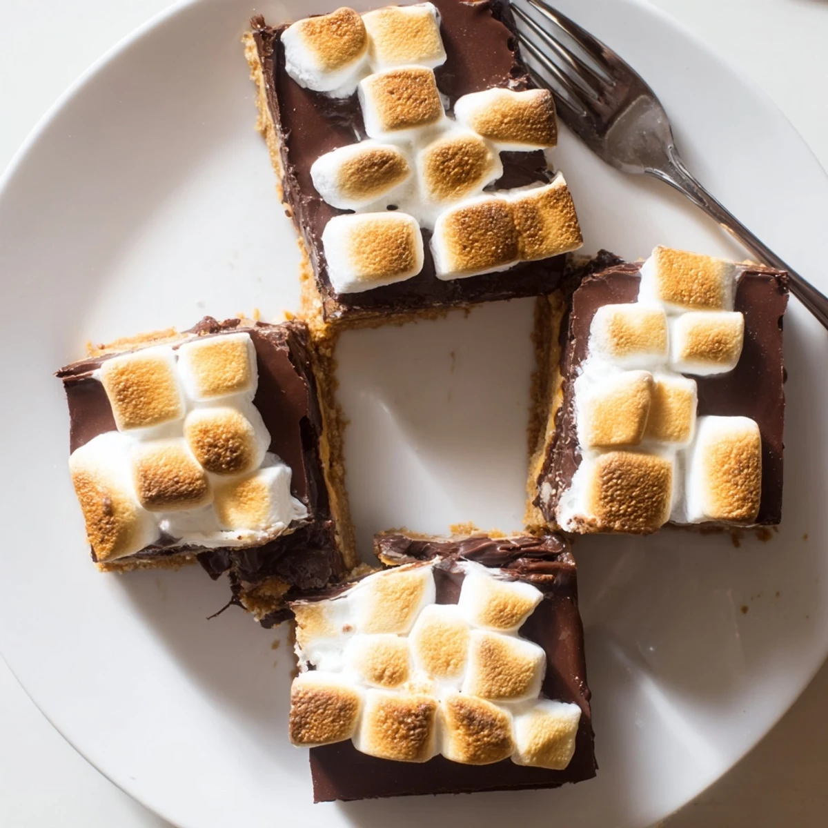 A close-up shows gooey S'mores Bars with a buttery graham cracker crust and melted semi-sweet chocolate.