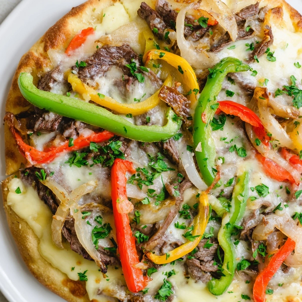 Serve this hearty Philly Cheesesteak Pizza with a cold beer for a delicious game day meal.