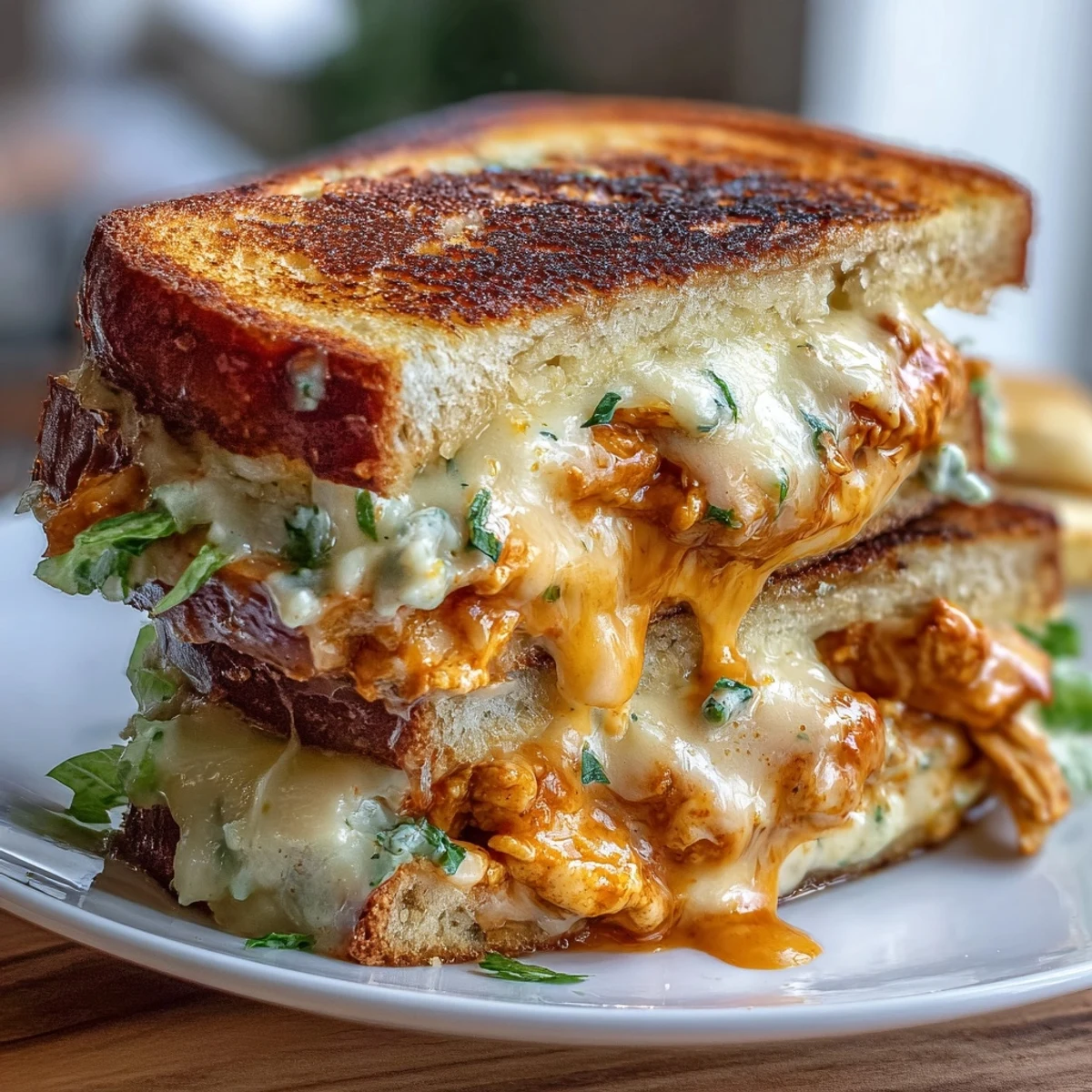 Spicy Buffalo Chicken Caesar Grilled Cheese sandwich, perfect for a hearty, flavorful lunch.