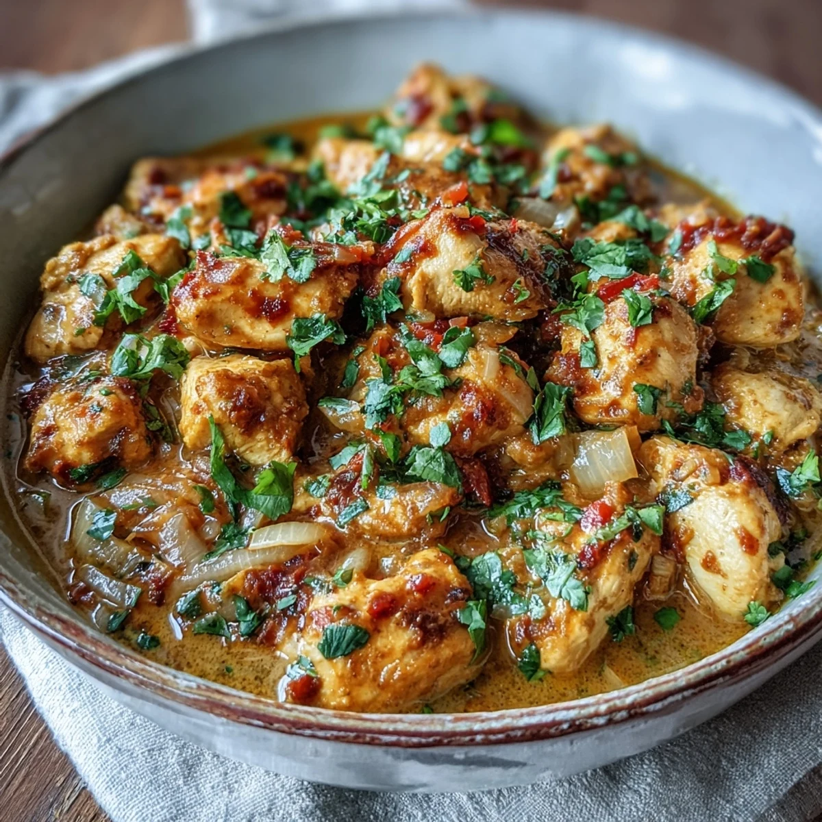 Platter of Easy Chicken Curry served alongside fluffy white rice and warm naan bread, perfect for a comforting family dinner.