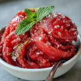Creamy Watermelon Sorbet glowing with fresh watermelon flavor, blended smooth and icy.