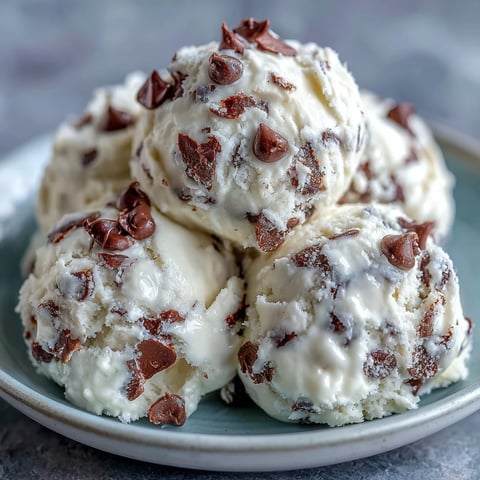 Creamy Greek Yogurt Cookie Dough is scooped from a bowl, featuring rich chocolate chips and a chilled, indulgent texture.