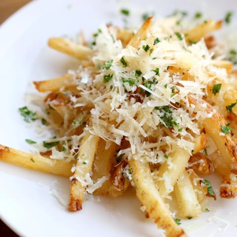 Crispy homemade Truffle Parmesan Fries tossed in truffle oil and Parmesan, perfect for dipping.