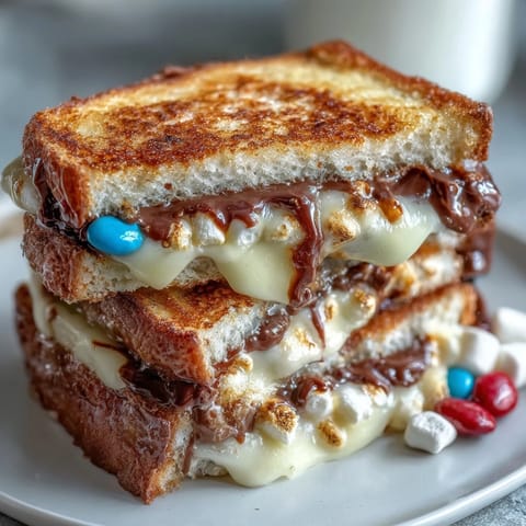 Gooey 4th of July smores dip bubbling with melted chocolate and golden toasted marshmallows in a cast iron skillet.
