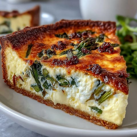 Golden asparagus and Brie quiche with a buttery crust, perfect for a festive Mother's Day brunch.  
