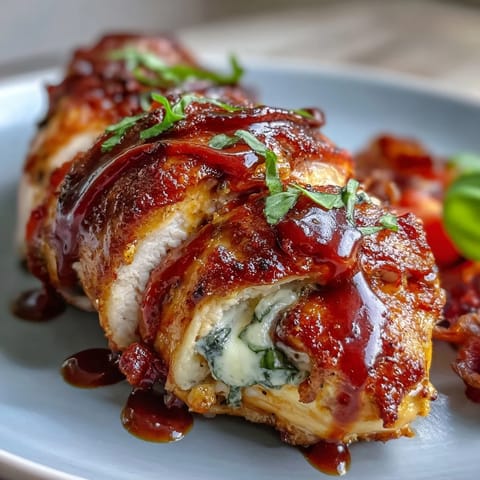 Caprese Stuffed Chicken Breast with melted mozzarella, juicy tomatoes, and fresh basil, baked golden and drizzled with balsamic glaze.