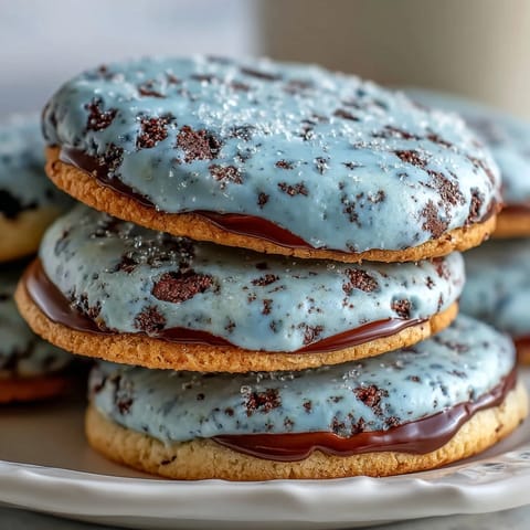 Beautiful spring sugar cookies with robins egg blue icing and chocolate speckles, perfect for Easter or seasonal gatherings.