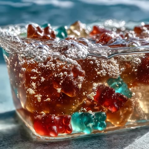 Gummy Bear Lemonade Jelly Cups with vibrant gummy bears suspended in tangy lemon gelatin, garnished with fresh mint and lemon slices.