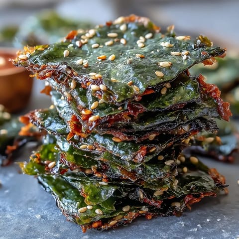 Golden, crispy seaweed snack chips with sesame seeds ready to enjoy.