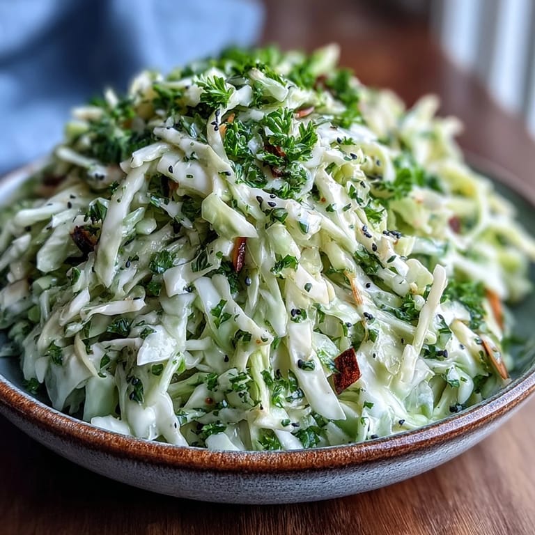 Close-up of Green Cabbage and Apple Slaw showcasing crisp shredded cabbage, tart Granny Smith apple slices, and green onions, ready to enjoy as a light vegetarian side.