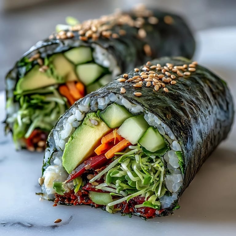 Vibrant Nori Rolls with Vegetables, rolled tight with julienned carrots and bell peppers, ready for dipping in soy sauce.