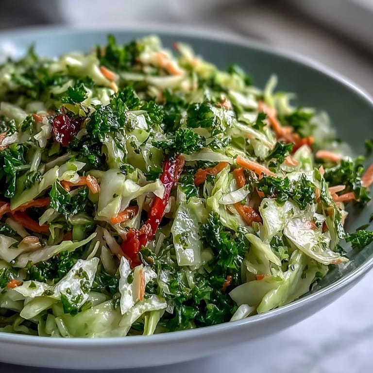 Easy Sauerkraut Slaw salad, visually appealing with its finely shredded vegetables and dressing.