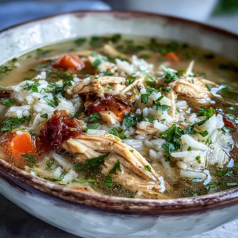 Cozy Winter Chicken and Rice Soup simmering in a Dutch oven, featuring aromatic thyme and tender vegetables.
