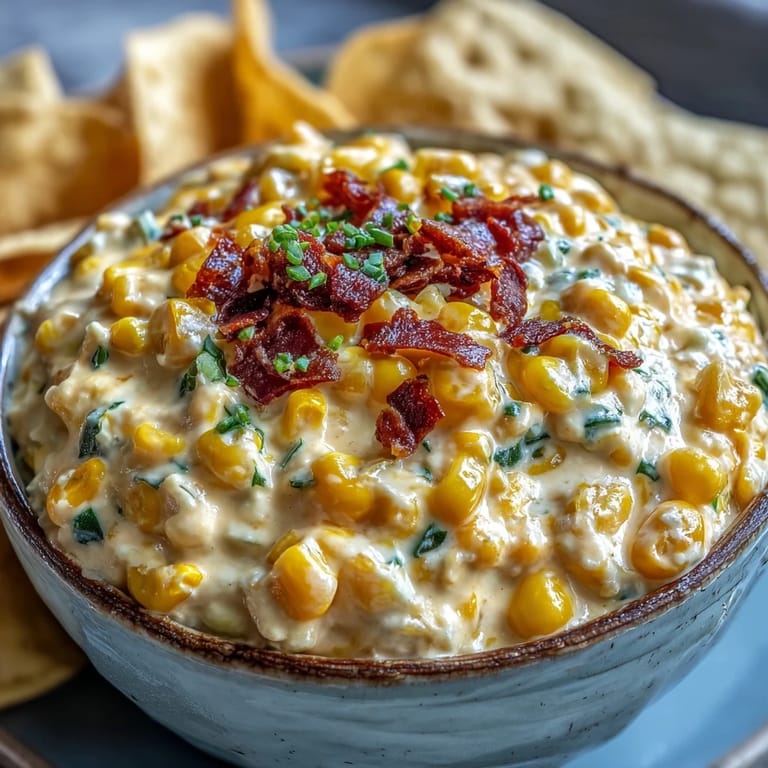 Creamy Crack Corn Dip with jalapeños and cheddar, served cold with chips and fresh garnishes.