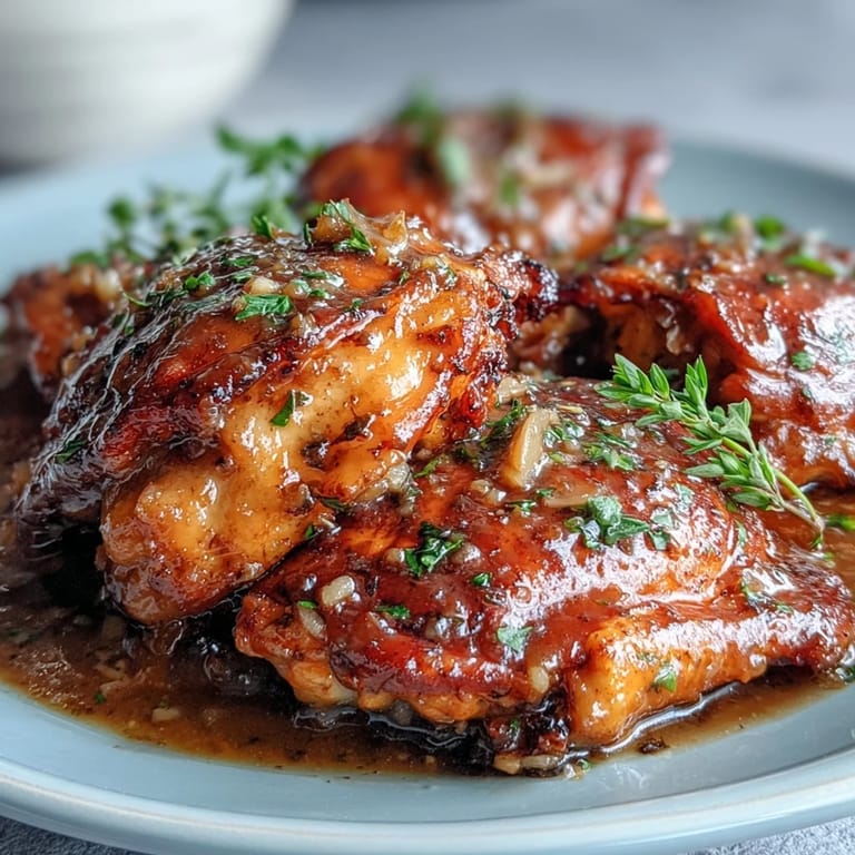 Tender chicken simmered in sweet honey and tangy Dijon mustard, drizzled with a rich, garlicky sauce in a slow cooker crock.
