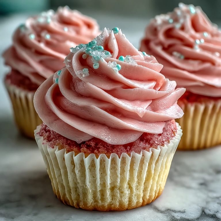 Moist Pink Velvet Cupcakes with vanilla buttercream frosting served on a white ceramic dessert platter.