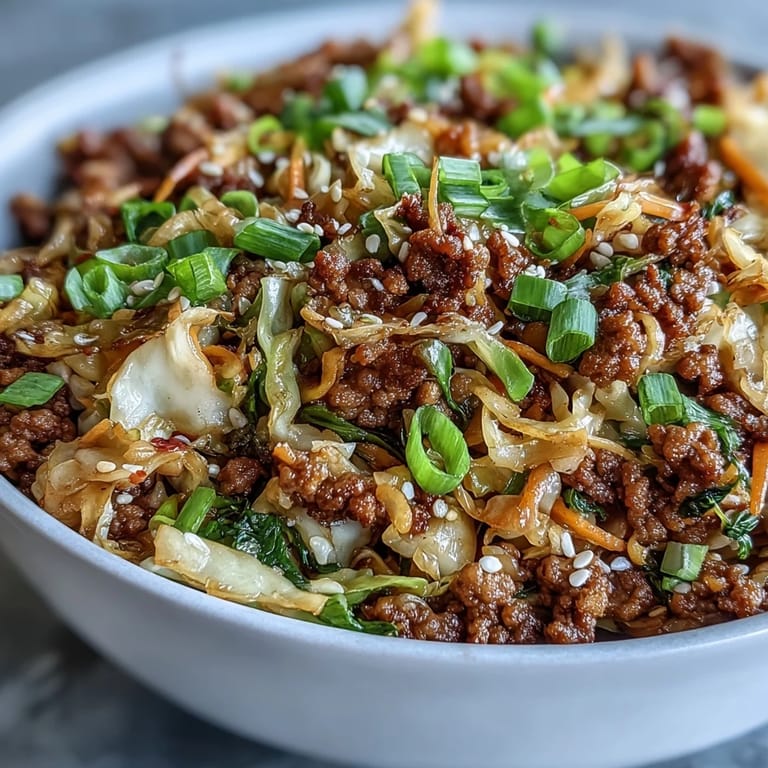 Quick and easy Egg Roll in a Bowl served over cauliflower rice for a low carb weeknight dinner.