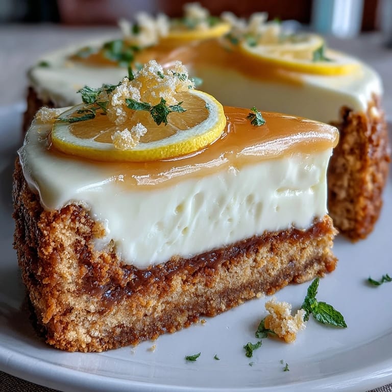 Golden lemon tart with buttery shortcrust base, dusted with powdered sugar and topped with thin lemon slices for an elegant finish.