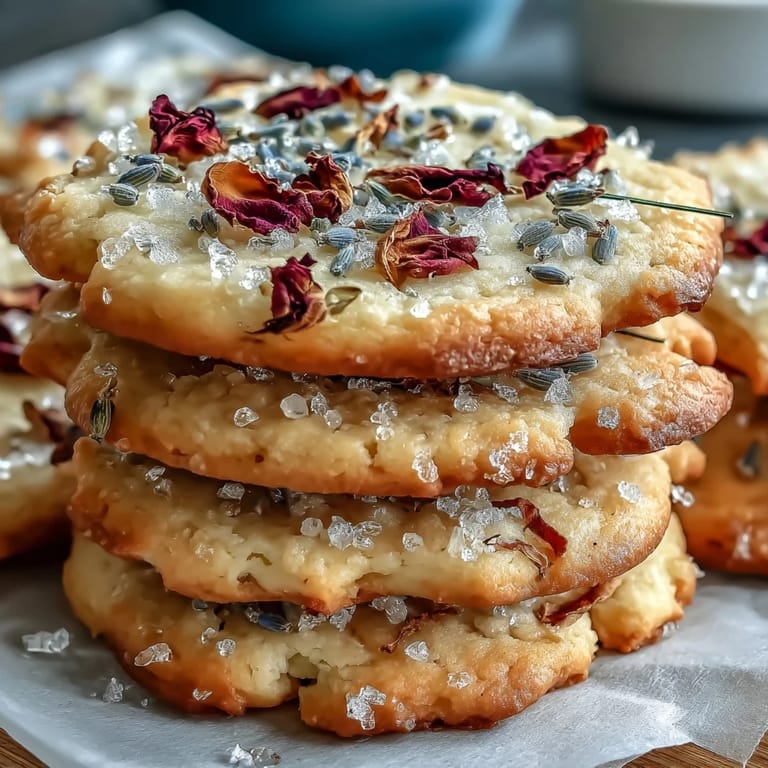 Buttery shortbread cookies decorated with delicate edible flowers and a sprinkle of sugar, ideal for a springtime celebration.