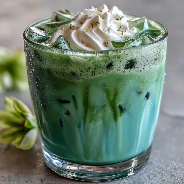 Elegant iced matcha latte featuring vibrant green tea and silky vanilla cold foam, perfect for Mother's Day brunch.