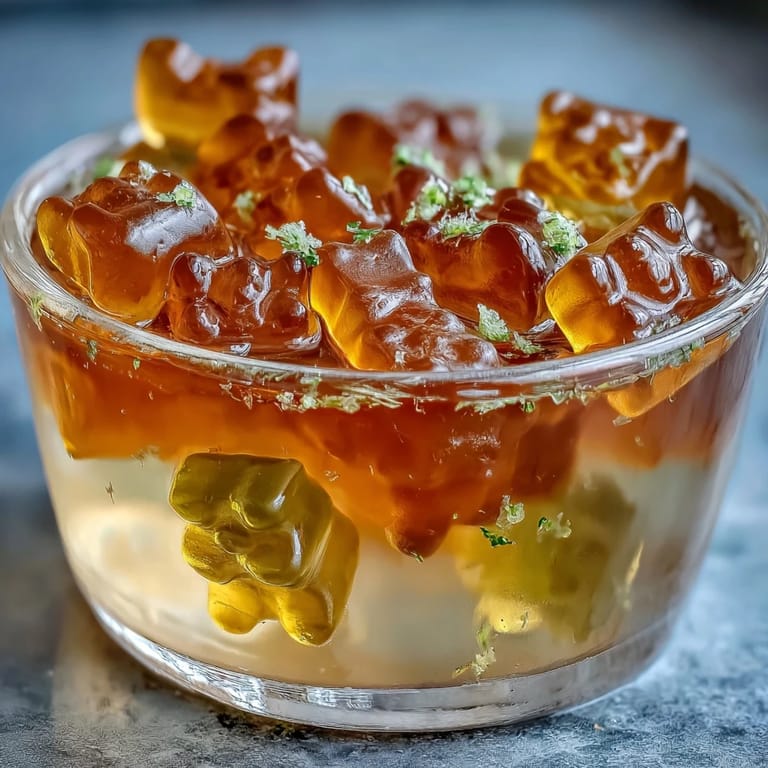 Refreshing Gummy Bear Lemonade Jelly Cups featuring clear gelatin filled with colorful gummy bears, perfect for summer parties and Instagram-worthy dessert tables.