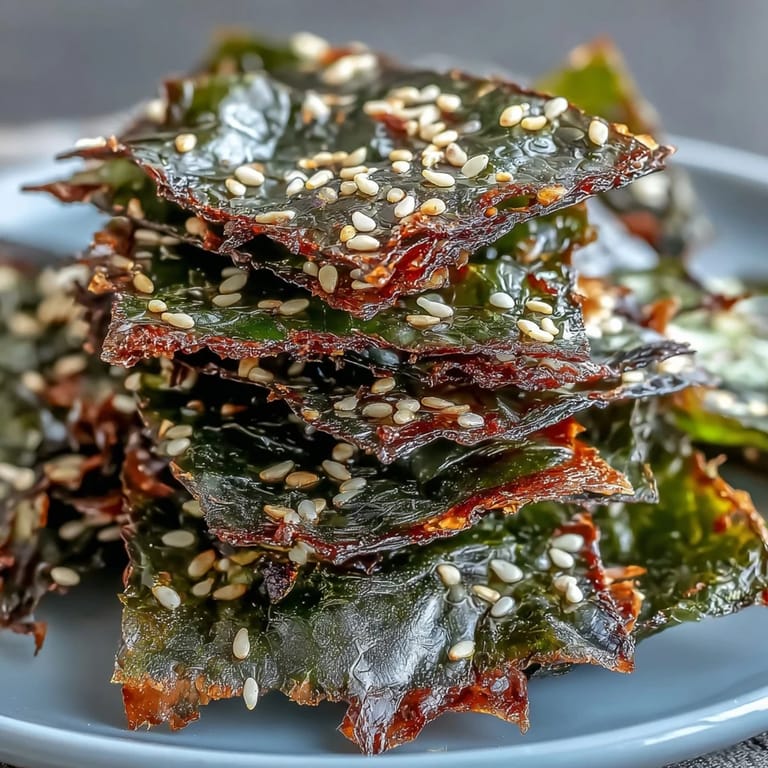 Delicious seaweed snack chips piled high, a perfect healthy crunch.