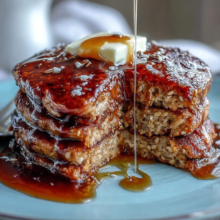 Fluffy stack of High Fiber Protein Pancakes served with fresh berries and delight.
