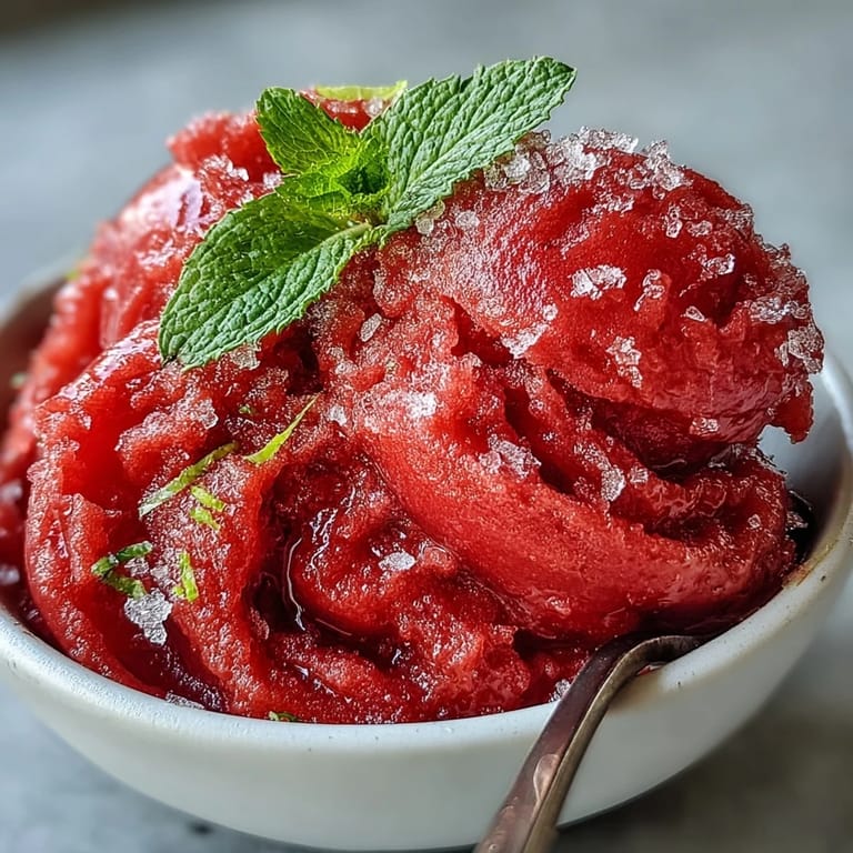 Creamy Watermelon Sorbet glowing with fresh watermelon flavor, blended smooth and icy.