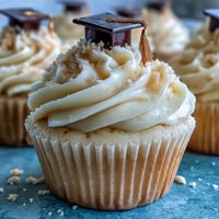 Graduation cupcakes topped with buttercream and handmade black and gold fondant caps, perfect for celebrations.