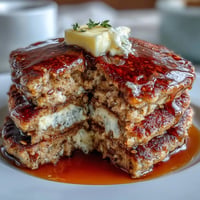 Golden High Fiber Protein Pancakes with flaxseed ready for maple syrup drizzle.
